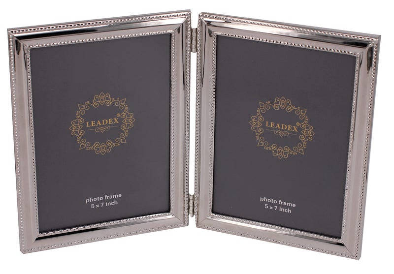 LEADEX Bead Border Double Sides Picture Frames,Folding Photo Frame,Home Office DÃ©cor Or Gift Item (Silver, Vertical Double 5 by 7) - Image 5